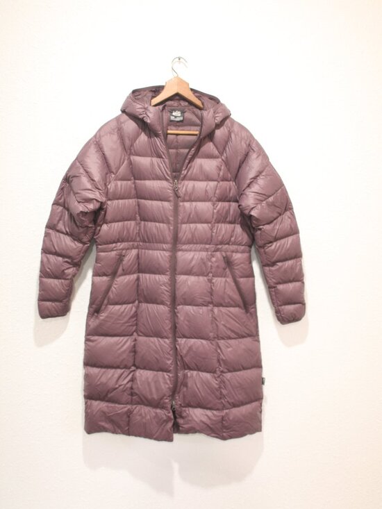 REI Co-op mauve purple Down Parka long puff coat hooded puffer womens L - Picture 1 of 11